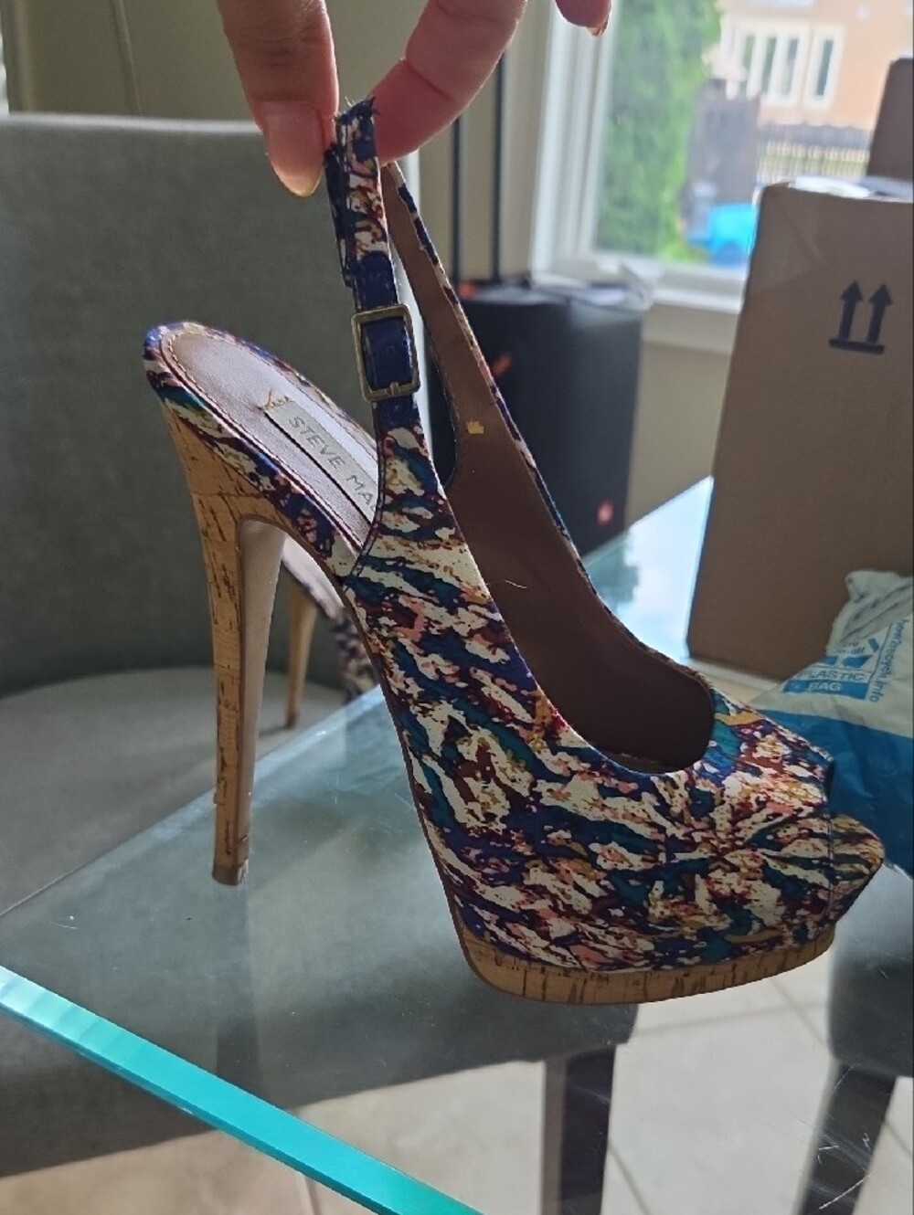 Steve Madden Multicolor Navy, White & Tan Abstract Platform Slingbacks